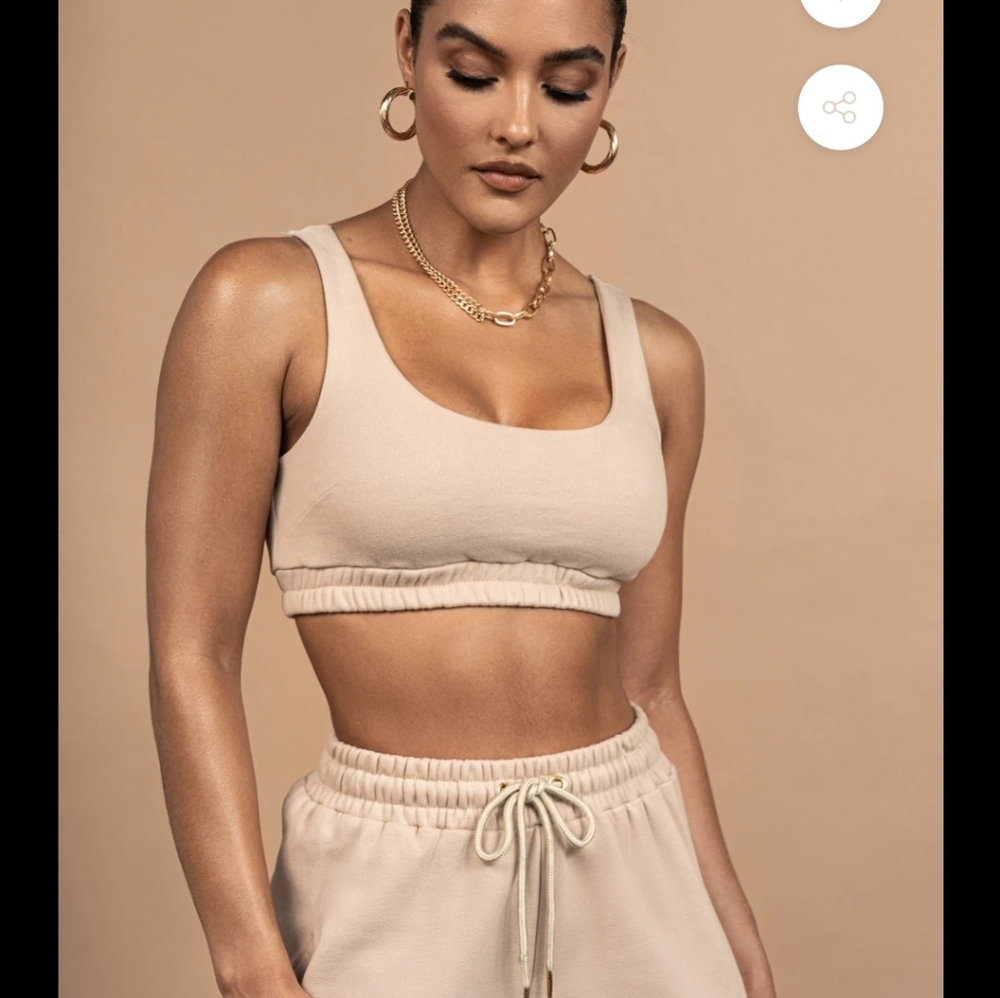 Beige Nadala Fleece Crop Top